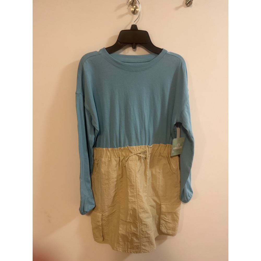 Magellan Outdoors Girls Blue Tan Long Sleeve Cargo Dress Size L 12-14 NWT
